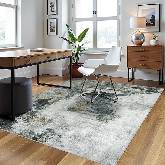 4x6 Area Rugs for Living Room Washable Bedroom Dining Room Black Gold | Modern - Image 3