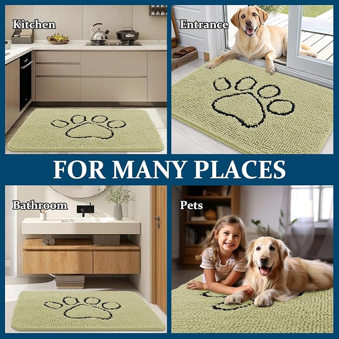 OLANLY Dog Door Mat for Muddy Paws 30x20, Paw Print Design Chenille Mud Mat | - Image 8