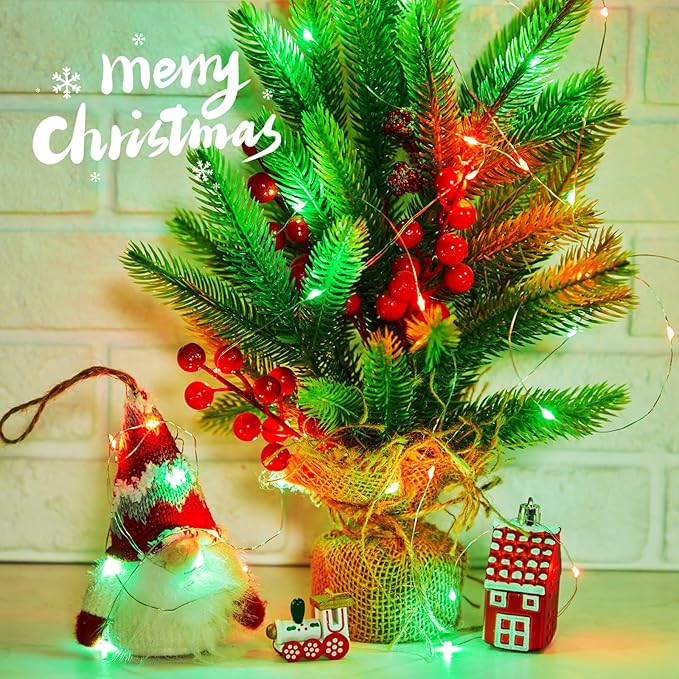 Minetom Fairy Lights Battery Operated, 5 Pack 7 FT 20 LED String Lights with Timer, Waterproof Silver Wire Christmas Fairy Light for Bedroom Party Decorations, Red and Green