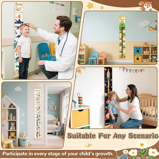 Personalized Wooden Forest Animal Tree Growth Chart, Canvas Height Growth Chart for Baby, Kids Measuring Chart for Wall, Kids Room Wall Decor, Removable & Waterproof Growth Chart Ruler