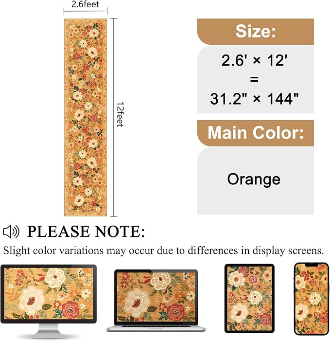 DUKINO 2.6x12 Kitchen Runner Rug, Floral Non Slip Long Washable Rug, Stain - Image 2