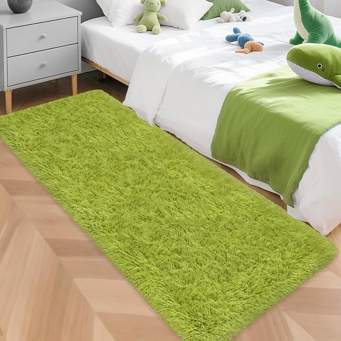 Green Runner Rug for Bedroom Green 2x5ft Fluffy Area Rug Bedside Runner Rug for by JiaoBaba