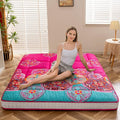 MAXYOYO Bohemian Style Futon Mattress, Padded Japanese Floor Mattress Quilted Bed Mattress Topper, Extra Thick Folding Sleeping Pad Breathable Floor Lounger Guest Bed for Camping Couch, Red, Twin