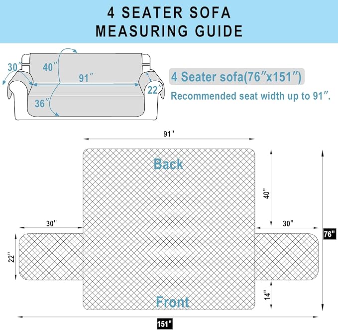 Reversible 4 Seater Sofa Cover 91" Large - Image 7