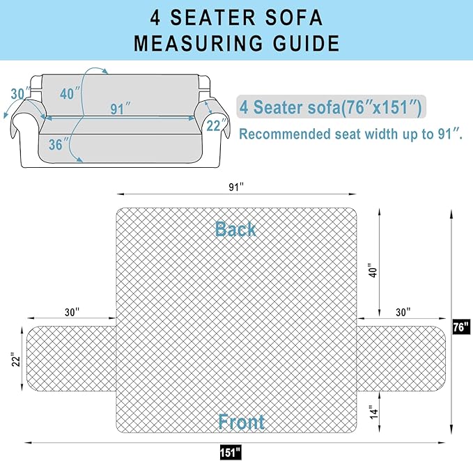 Reversible 4 Seater Sofa Cover 91 Inch Large Couch Cover Furniture Protector | - Image 7