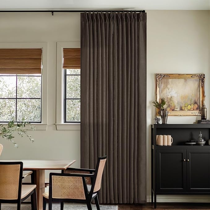 Dark Chocolate 80 Inch Pinch Pleated Semi Sheer Linen Curtains 2 Panels | - Image 7