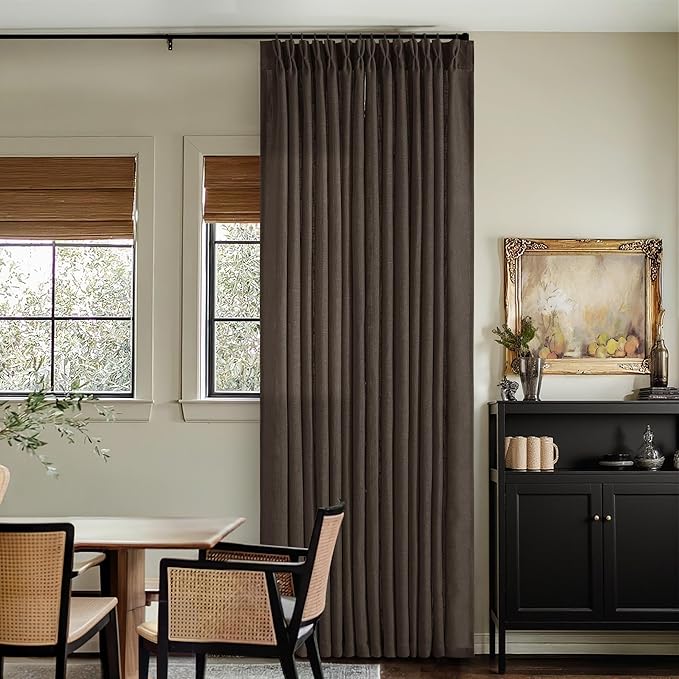 Dark Chocolate 96 Inch Pinch Pleated Semi Sheer Linen Curtains 2 Panels | - Image 8