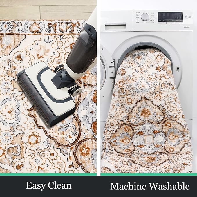 HEBE Hallway Runner Rug 2'x8', Washable Non Slip Kitchen Rug Runner | Soft Boho - Image 5