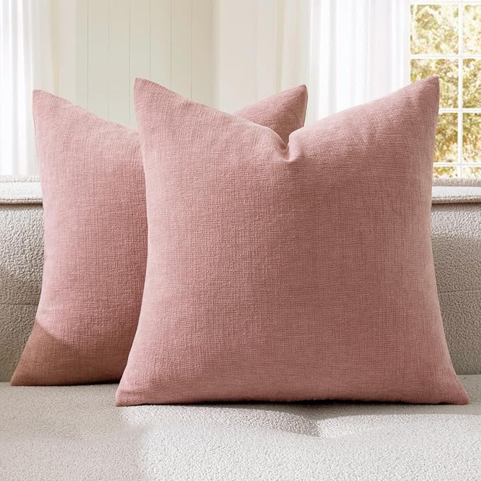 MIULEE Blush Pink Chenille Couch Throw Pillow Covers, 18x18 | Set of 2 by MIULEE