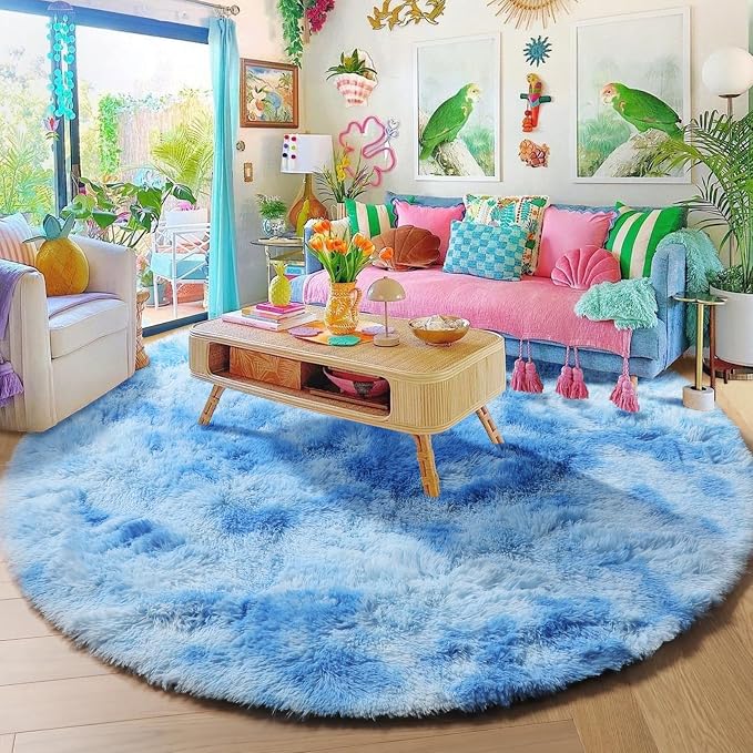 Amdrebio Tie-Dyed Light Blue Round Rug 4Ft - Image 5