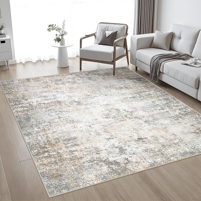 Area Rug Living Room: 6x6 Modern Washable Indoor Soft Carpet Brown | - Image 2