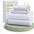 LANE LINEN 100% Organic Cotton Printed California King Sheets Set, 4-Piece All Season Fully Elasticized Deep Pocket Fits Mattress Upto 15", Mercerized Printed Cal King Sheet Set -Ticking Stripe Blue