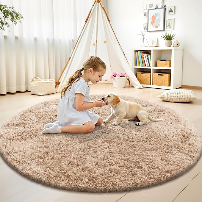 OLANLY Beige Round Rugs for Bedroom - Image 2