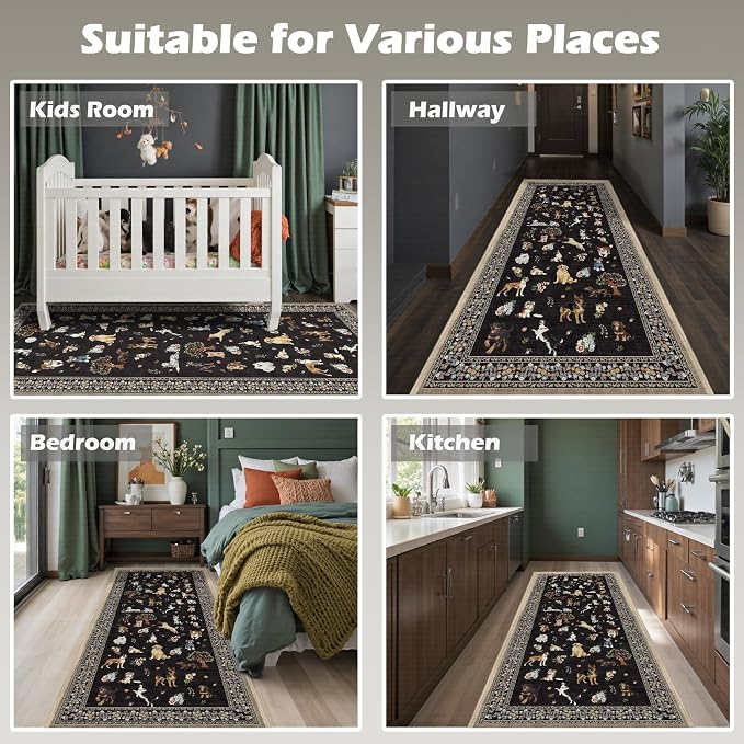 Black Hallway Runner Rug 2x4 for Bedroom Kitchen | Ultra-Thin; Boho Style; Low - Image 5