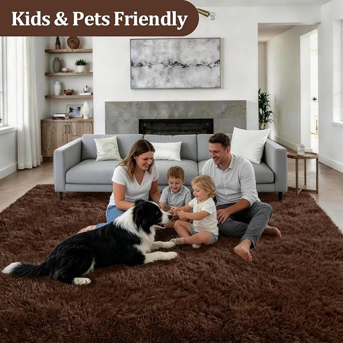 9x12 Area Rug Living Room Bedroom: Fluffy Plush Shag Carpet Brown | - Image 4