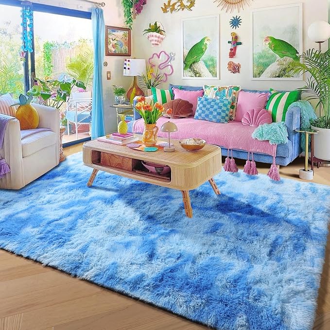 Amdrebio Tie-Dyed Light Blue Fluffy Area Rug 5x7 - Image 5