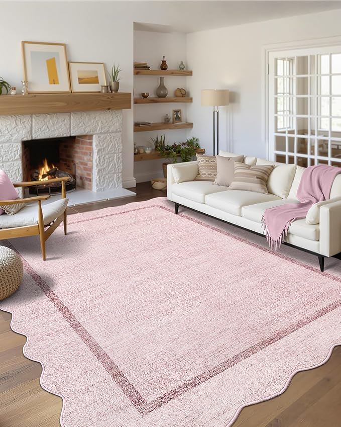 GarveeHome Scalloped Washable Area Rug 4x6 Small Entryway Rug Non Slip Pink | - Image 2