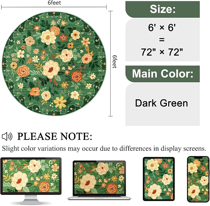 DUKINO 6ft Round Rug, Washable Circle Rug - Image 2