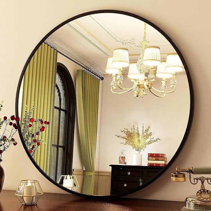 HARRITPURE Round Mirror 30 Black Wall Mounted Circle Mirrors Vanity Mirror with Brushed Aluminum Alloy Frame Modern Decoration for Bathroom, Living Room, Vanity, Bedroom, Entryway