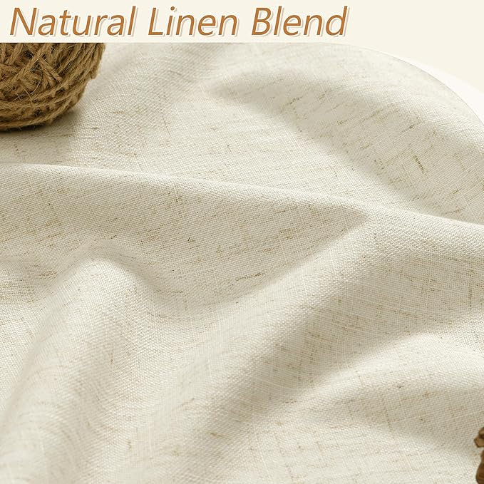 Warm Beige 100% Blackout Linen Curtains 102 Inch Length 2 Panels Set - Image 3