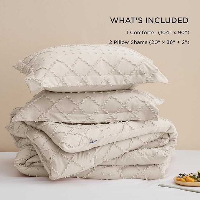 Bedsure King Comforter Set - Beige Comforter, Boho Tufted Shabby Chic Bedding for Kids, 3 Pieces Vintage Farmhouse Bed Set for All Seasons, Fluffy Soft Bedding with 2 Pillow Shams