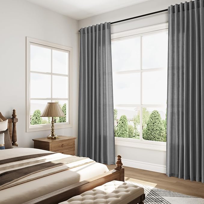 Blazer Grey Curtain Linen Blend Light Filtering Back Tab Curtains 96 Inches Long - Image 8