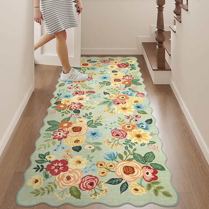 DUKINO 2x5 Washable Runner Rug, Floral Non Slip Rug - Image 4
