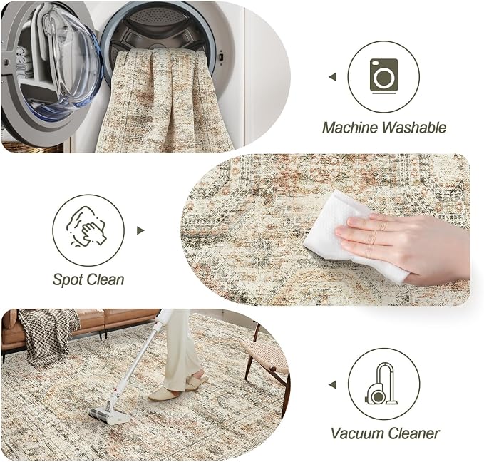 Soalmost 6x9 Area Rug for Living Room Washable Rugs Non-Slip Brown/Pink | - Image 5