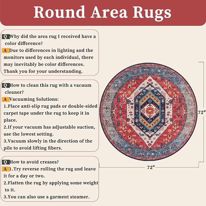 SERISSA 6ft Washable Non Slip Round Boho Area Rug - Image 2