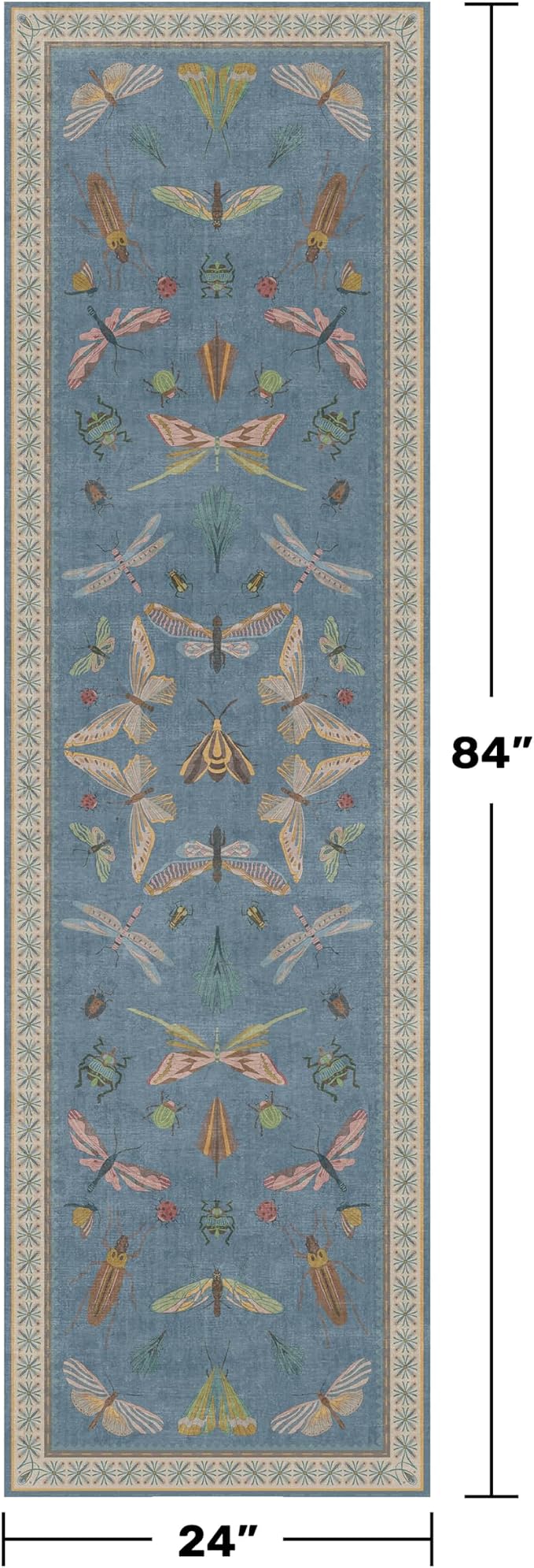 2x7 Washable Bedroom Runner Rug, Laundry Room & Hallway, Rubber Backed Insect - Image 2