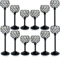 12pcs Bulk Crystal Candle Holders Set, 3 Sizes Tealight Candlestick Holders for Wedding Table Centerpiece, Fireplace Candelabra, Home Decor – Black (Kehail)