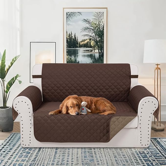 Reversible Loveseat Couch Sofa Covers, Chocolate | Loveseat Covers - Image 2