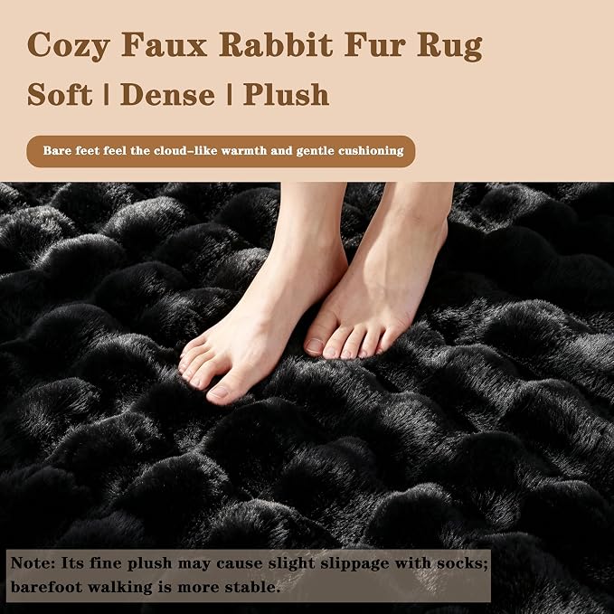Black Rabbit Plush Rug 2'x6', Fluffy Shaggy Area Rug - Image 6