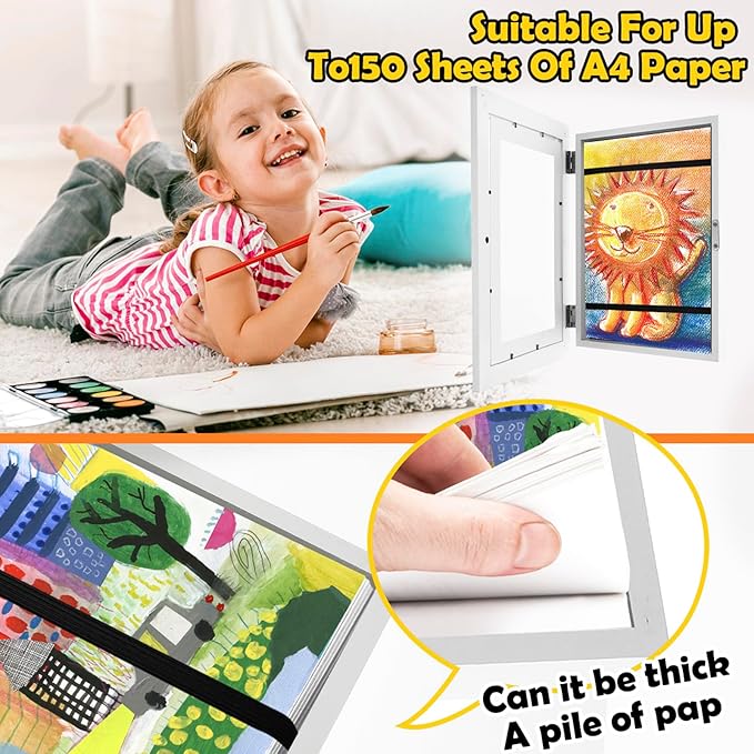 2Pcs Kids Art Frame Changeable 8.5x11 Letter Size Display with Mat Kids Artwork Frame Front Opening Artwork Frames for Kids Art Decorative Art Frames for Kids Art Holds 50-100 Works of Art for Hanging,White