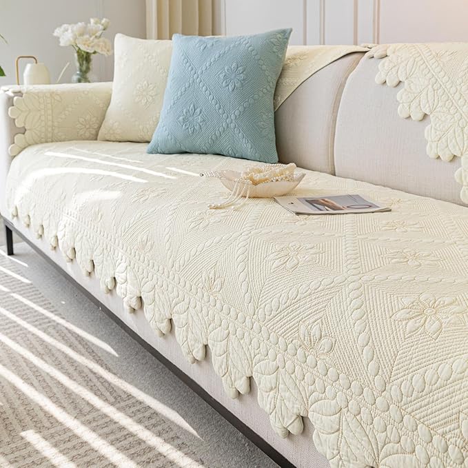Cotton Quilted Dog Couch Cover for Sofa Farmhouse Rustic Embroidery Sectional by WelcometoXSlive