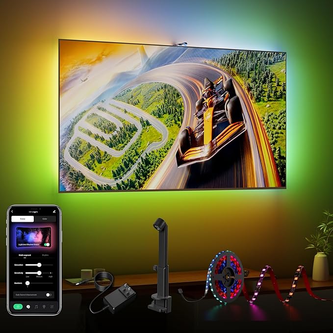DecTok TV LED Backlight 15.5ft - TV Lights That Change with Screen for 55-75'' RGB LED Strip Light Cuttable with Smart App Control Game & Music Sync Color Changing Light for Halloween Home Decorations