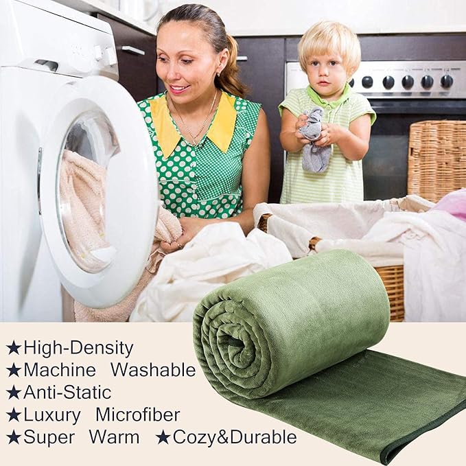 HOZY Soft Blanket Travel Size Fleece Warm Fuzzy Throw Blankets for The Bed Sofa Lightweight 350GSM Green 50"*61"