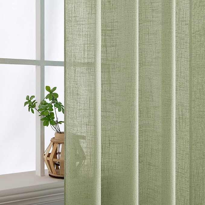 MIULEE Sage Green Linen Curtains 52x45 Inch 2 Panels - Image 5