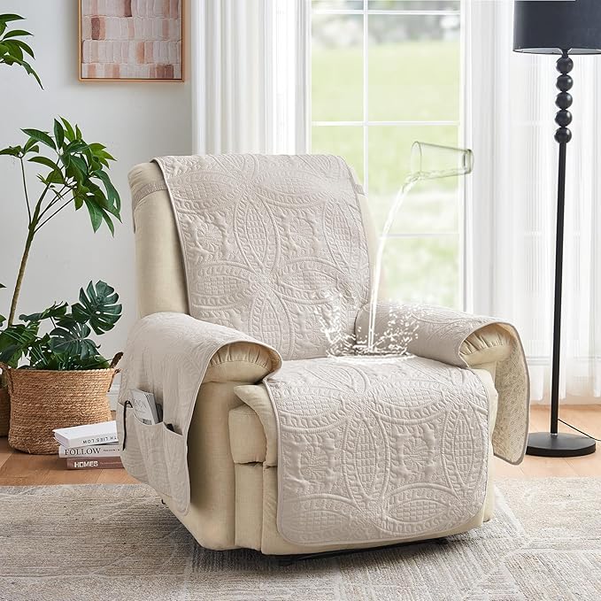 Large Beige Recliner Chair Covers, Quilted Décor Water-Repellent Lazy Boy Chair - Image 2