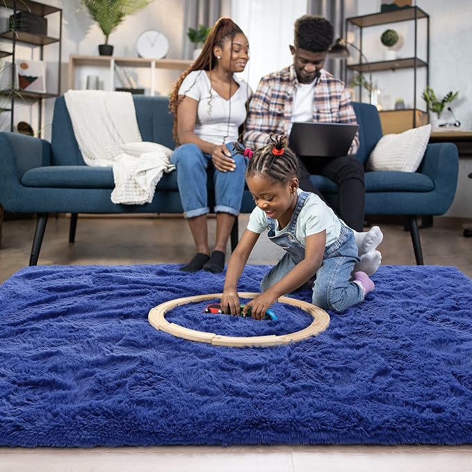 Noahas 5x7 Royal Blue Fluffy Soft Area Rug Non-Slip - Image 2