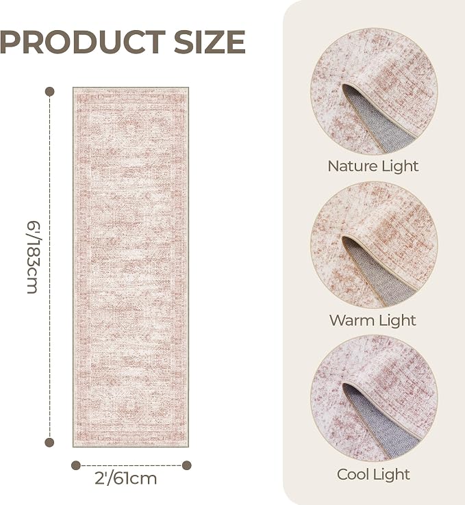 2x6 Runner Rug Non Slip, Washable Hallway Runner Rug, Nursery Room, Soft Runner - Image 2