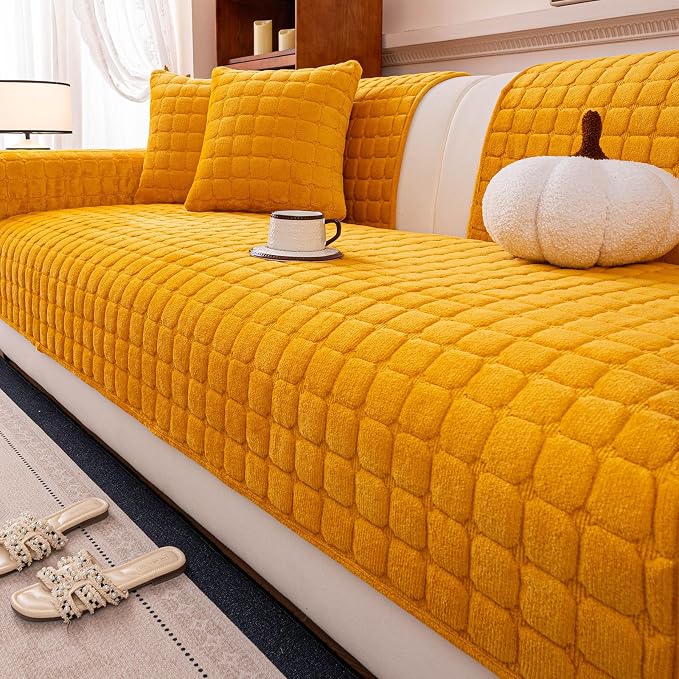 Velvet Couch Cover, Plush Sectional Sofa Cover Washable, Anti Slip Sofa by MDSASFD