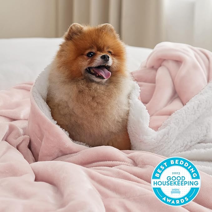 Bedsure GentleSoft Sherpa Fleece Throw Blanket for Couch - Thick and Warm Throw for Girls and Women, Soft Fuzzy Plush Blanket for Winter, Pink, 50x60 Inches