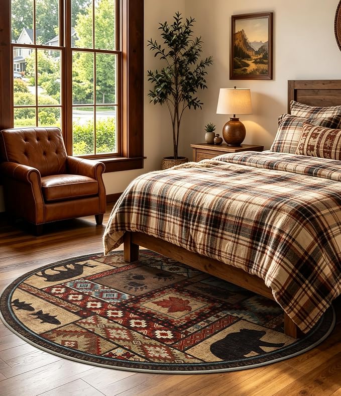 Rustic Round Rug 4ft, Washable Circle Rug - Image 8