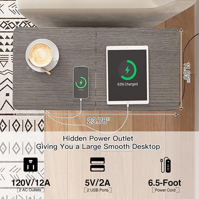 LIDYUK End Table with Charging Station, Narrow Side Table with Drawer and USB Ports & Power Outlets, Nightstand Bedside Tables for Small Spaces, Bedroom, Living Room, Dark Grey, Set of 2