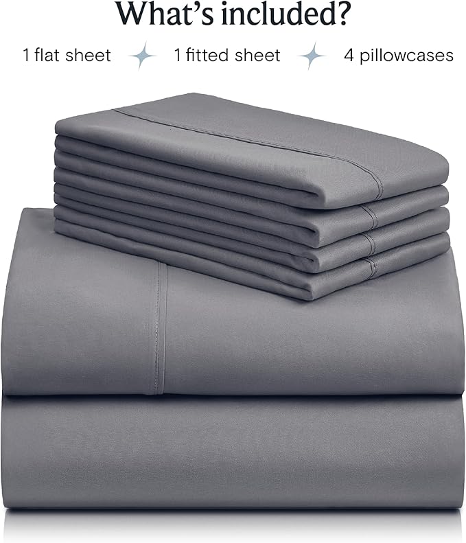 LuxClub 4 PC Full Size Sheet Set Bed Sheets Deep Pockets Wrinkle Free Cooling Bed Sheets Machine Washable Hotel Bedding Silky Soft - Light Grey Full