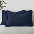 MIULEE Linen Fringe Decorative Lumbar Throw Pillow Covers Dark Navy 12x20 | Set by MIULEE
