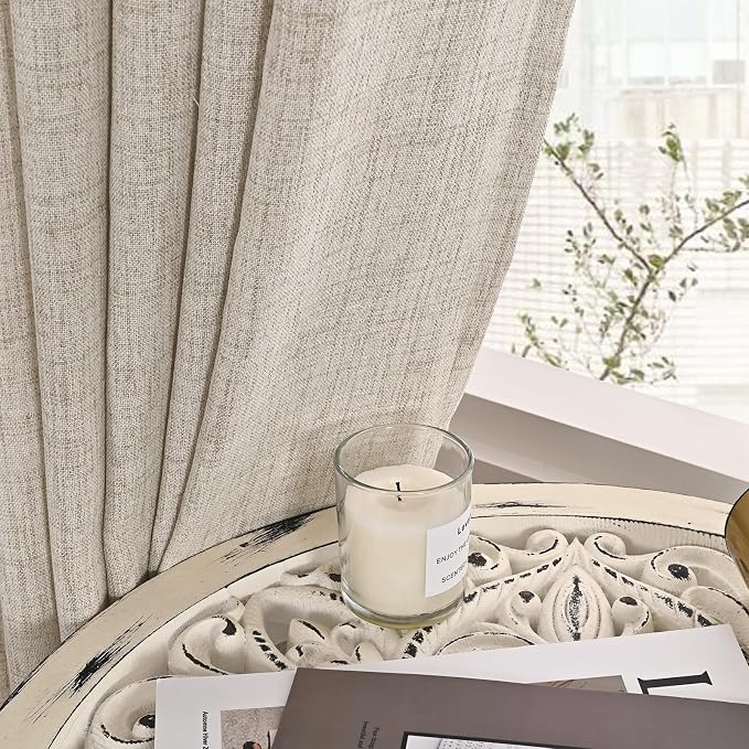 YoungsTex Natural Linen Semi Sheer Curtains 38 x 63 Inch Length 2 Panels | - Image 8