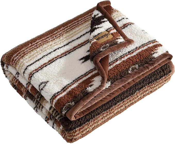 Wrangler - Faux Shearling Throw Blanket 50x60, Ultra Soft Reversible Plush by Wrangler%C2%AE