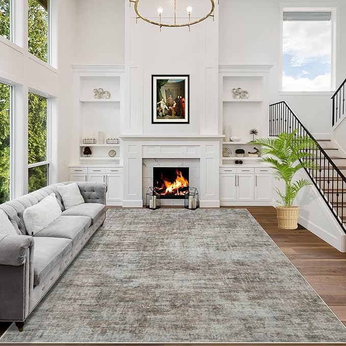 5x7 Area Rugs for Living Room: Washable Abstract Brown Black Badroom Carpet | by GENTDRIZZ